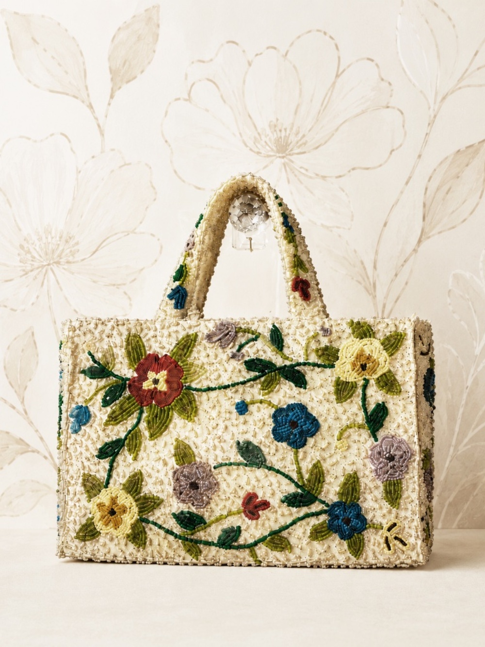 Vintage Pierre Urbach Beaded Floral Handbag Tote NWOT